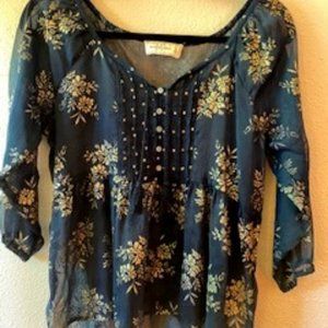 Sheer Abercrombie and Fitch, navy blue with metallic print, ladies small.